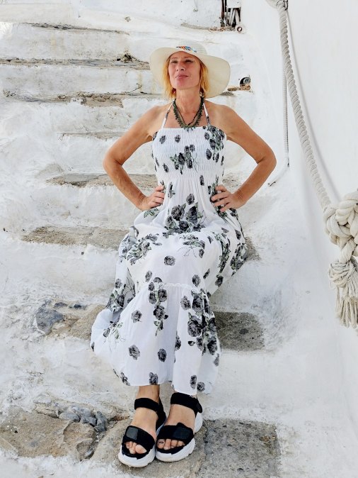 pitkä puuvilla kukkakuvio mekko Hihaton puuvillamekko | Ärmlös bomullsklänning