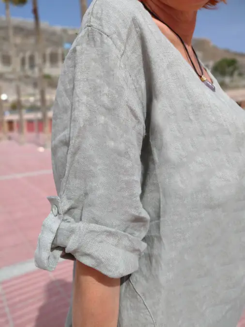 vihreä tunika Pellavatunikat isot koot - Linnetunika med fickor