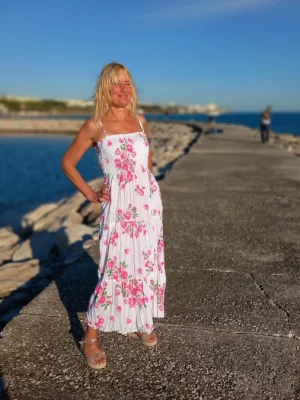 hihaton puuvillamekko ruusukuvio hihaton puuvillamekko | Ärmlös bomullsklänning