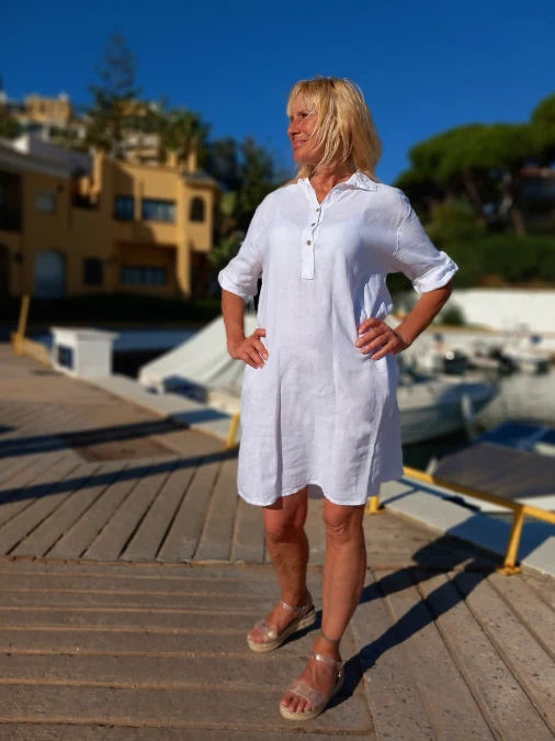 paitapusero valkoinen pellava Naisten pitkä Pellava paitapusero