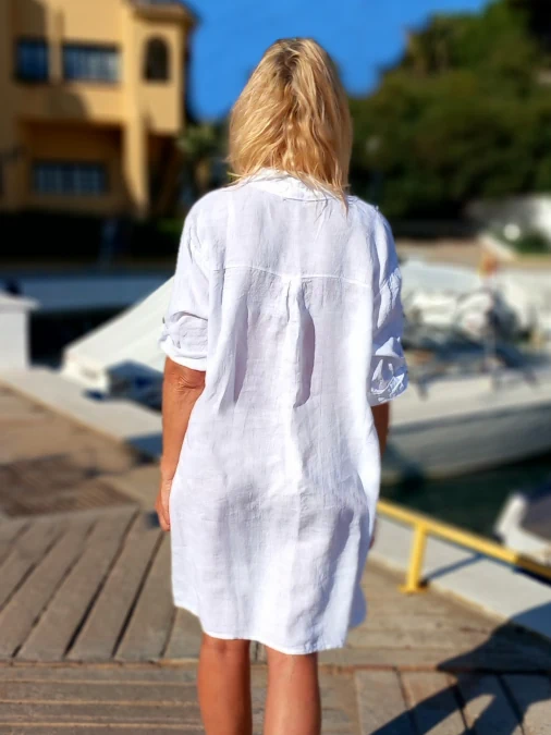 paitapusero valkoinen Naisten pitkä Pellava paitapusero