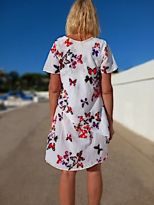 naisten valkoinen perhostunika Naisten puuvillatunikat | Lyhyt mekko