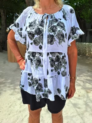 naisten tunika mustaruusu Kesäpaita puuvilla