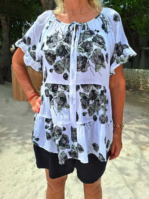 naisten tunika mustaruusu Kesäpaita puuvilla