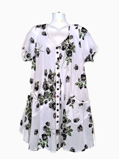 mustavalkoinen tunika Naisten taskutunika | Tunika med fickor